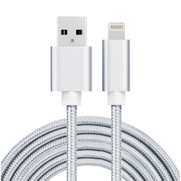 USB-Lightning Cable 2A, 2m, Braided - Silver